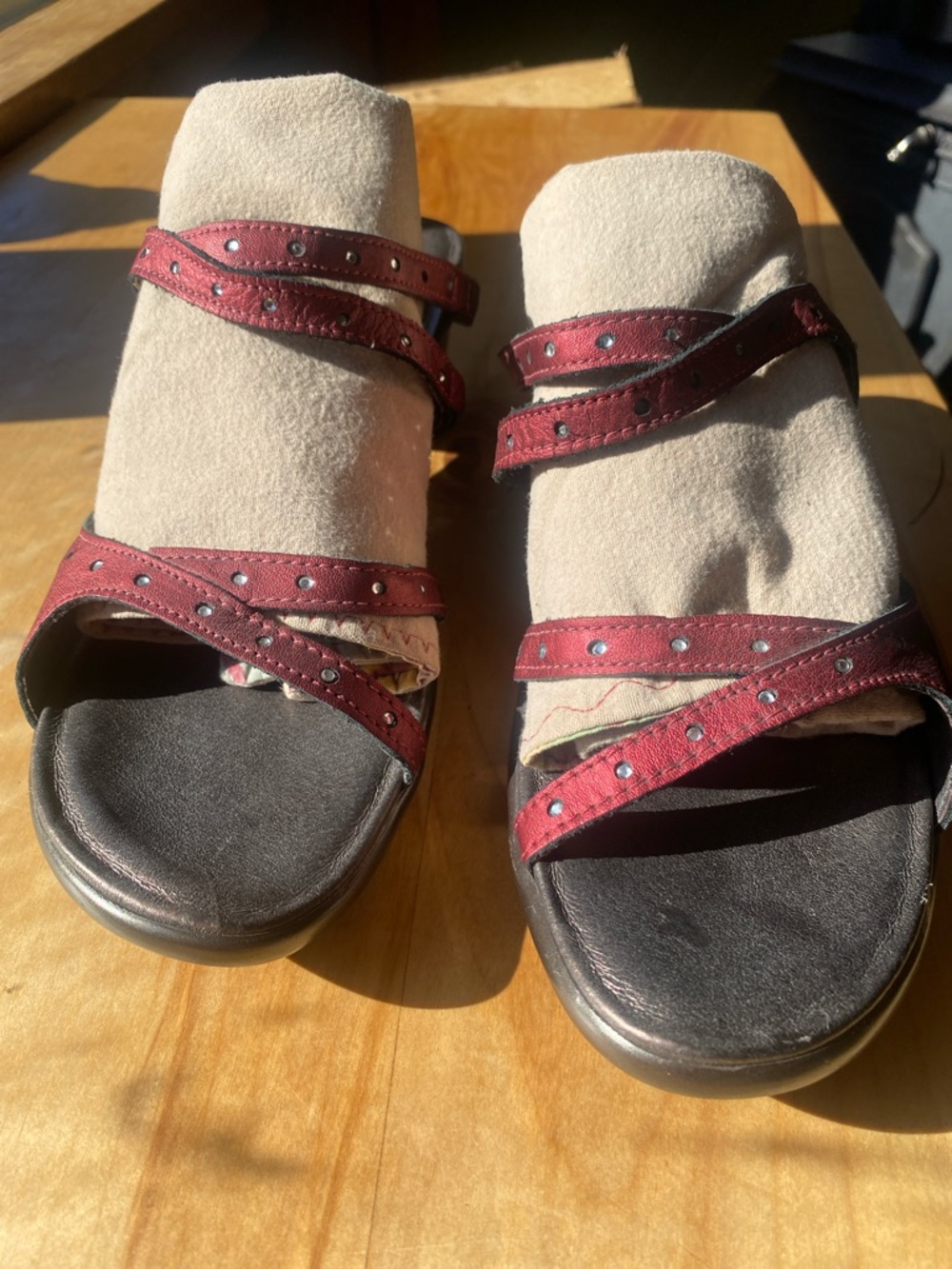Naot Women's Burgundy Studded Strappy Slip-On Sandals